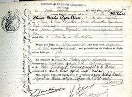 Acte de naissance Hilaire Gaultier